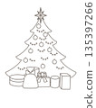 Simple line drawing of a Christmas tree and presents 135397266