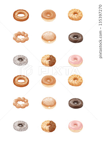 Illustration set of various donuts 135397270