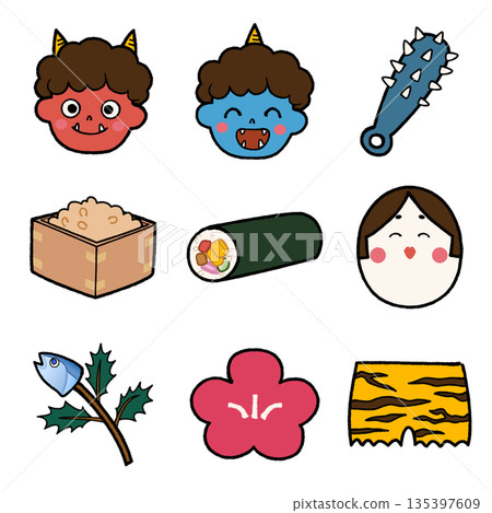 流行可愛節分圖示插畫集 135397609