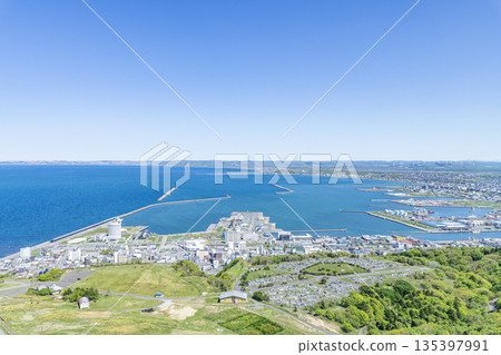 Wakkanai, Hokkaido, Summer Hokkaido, Wakkanai cityscape seen from a hill Wakkanai, Hokkaido, Summer Hokkaido, Wakkanai cityscape seen from a hill 135397991