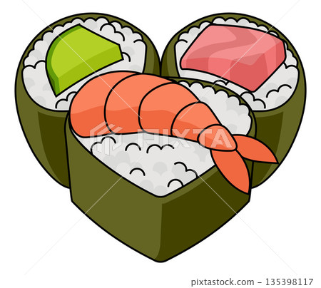 Love of Sushi Heart Shaped Japanese Food Concept 135398117