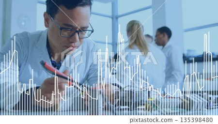 Soldering circuit board, Asian engineer wearing glasses at research lab, with soldering iron Soldering circuit board, Asian engineer wearing glasses at research lab, with soldering iron 135398480