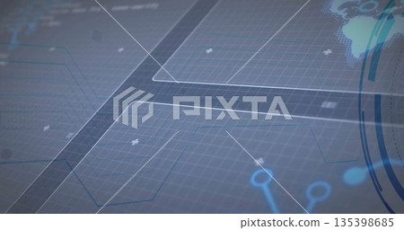 Displaying HUD interface in control panel, hex panels, grid net, circular HUD elements, world map Displaying HUD interface in control panel, hex panels, grid net, circular HUD elements, world map 135398685