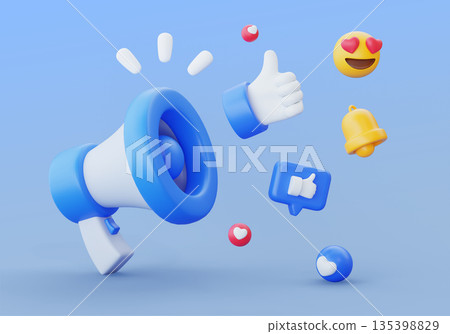 3D Megaphone with Social Media Icons for Digital Marketing and Viral Growth 135398829