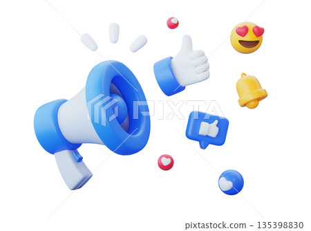 3D Megaphone with Social Media Icons for Digital Marketing and Viral Growth 135398830