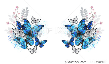 Twigs and blue butterflies 135398905