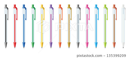 Transparent ballpoint pen set with various colors. Design comps for Oshikatsu merchandise. 135399209