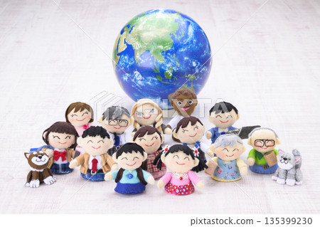 People of various races, generations, and occupations and the Earth 135399230