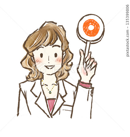 A female doctor in a white coat giving a check mark A female doctor in a white coat giving a check mark 135399806