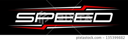 Race car, motocross competition sticker or tag. Car race rally decal patch, racing championship emblem vector sticker. Speed drive competition label with white and red lines and speed text 135399882