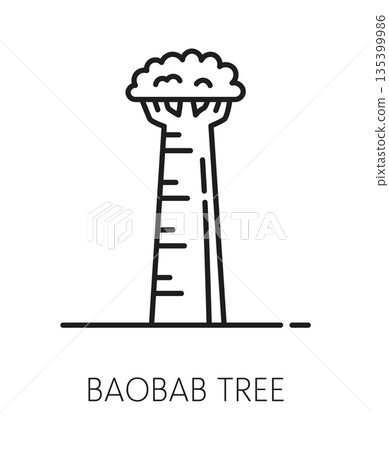 South Africa baobab tree, African travel line icon or pictogram. African continent holiday tour outline pictogram, South Africa country trip vector icon. Safari culture travel sign with baobab tree South Africa baobab tree, African travel line icon or pictogram. African continent holiday tour outline pictogram, South Africa country trip vector icon. Safari culture travel sign with baobab tree 135399986