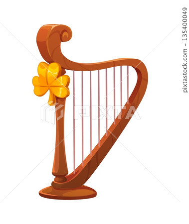 Saint Patricks day holiday harp music instrument. Irish spring celebration cartoon item, Saint Patrick festive vector attribute. Ireland harp or Ireland holiday traditional string musical instrument Saint Patricks day holiday harp music instrument. Irish spring celebration cartoon item, Saint Patrick festive vector attribute. Ireland harp or Ireland holiday traditional string musical instrument 135400049