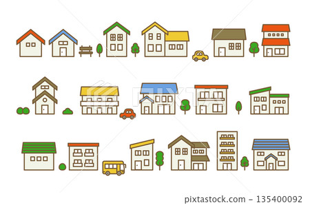 可愛的房屋圖示集 | 房屋和家居向量素材 135400092