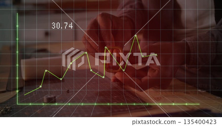 Man in plaid shirt measuring component using caliper on cutting mat in workshop, with grid overlay 135400423