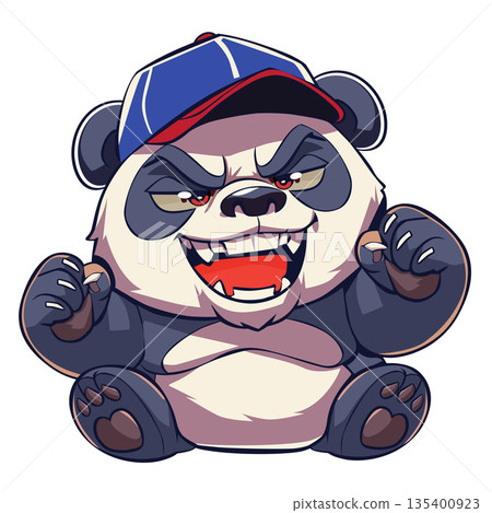 laughing panda with red blue hat laughing panda with red blue hat 135400923