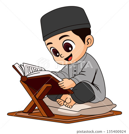 moslem boy sitting and reading al quran 135400924