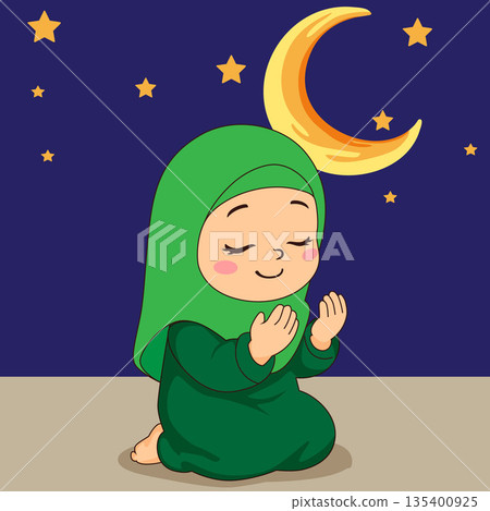 moslem girl praying at night moslem girl praying at night 135400925