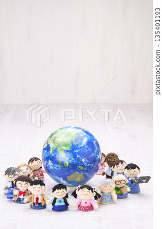 People holding hands around the earth People holding hands around the earth 135401193