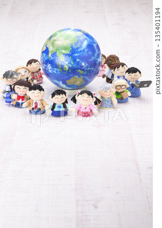People holding hands around the earth People holding hands around the earth 135401194
