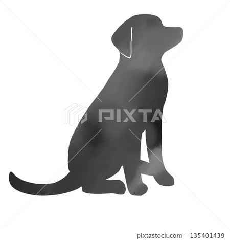 Watercolor dog silhouette illustration, calm monotone animal material 135401439