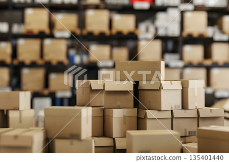 Cardboard boxes stacked in a warehouse 135401440