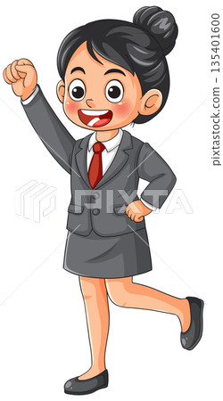 Cheerful Businesswoman Raising Fist in Office Attire Cheerful Businesswoman Raising Fist in Office Attire 135401600