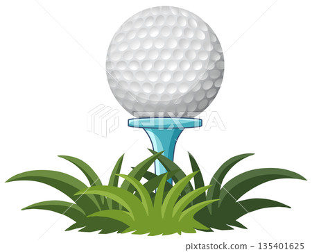 White Golf Ball Resting on a Blue Tee in Green Grass White Golf Ball Resting on a Blue Tee in Green Grass 135401625