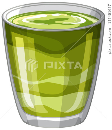 Vector Illustration of a Matcha Green Tea Latte in a Glass Vector Illustration of a Matcha Green Tea Latte in a Glass 135401627