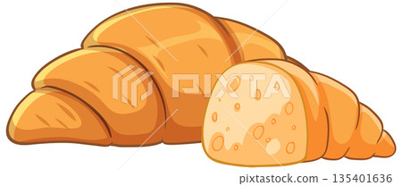 Golden Brown Butter Croissant Vector Illustration on White Background 135401636