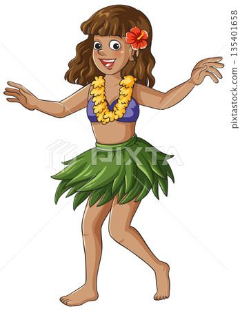 Smiling Hula Dancer in Traditional Hawaiian Costume Smiling Hula Dancer in Traditional Hawaiian Costume 135401658