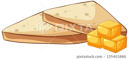 Vector Illustration of Sliced Toasted Bread with Butter Cubes 135401666