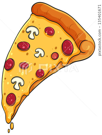 Cartoon Slice of Pepperoni and Mushroom Pizza with Cheese 135401671