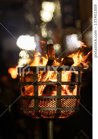 Bonfires at the Bird-Chasing Festival in Nakanojo Town, Gunma Prefecture Bonfires at the Bird-Chasing Festival in Nakanojo Town, Gunma Prefecture 135401809