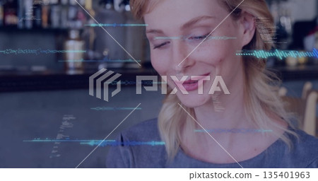 woman, bar counter, glasses 135401963