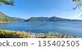 Scenic dam view with mountains in the background 135402505