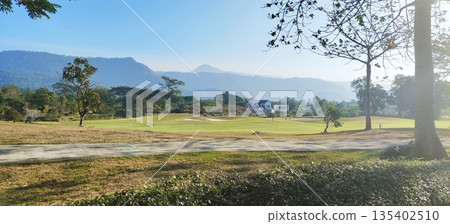 Golf course in morning light with beautiful scenic view Golf course in morning light with beautiful scenic view 135402510