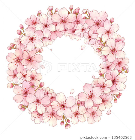 Spring flower decorative frame, round frame, floral background, white background template, natural style, event information 135402563