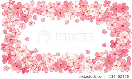 Gentle spring flower frame, round frame illustration, spring flower background, simple template, spring atmosphere, production material 135402566