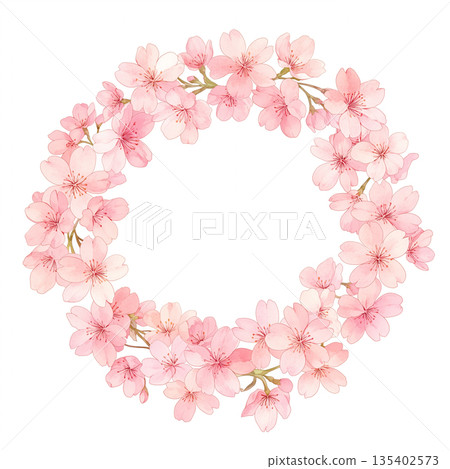 Spring wreath background frame material, design material, circle frame, flower wreath style, natural taste, event flyer 135402573