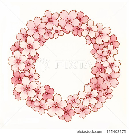 春季花圈背景框素材、設計素材、圓形邊框、花圈風格、自然風格、活動傳單 135402575