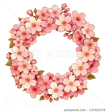 Spring wreath background frame material, design material, circle frame, flower wreath style, natural taste, event flyer 135402576