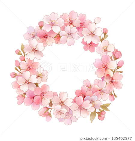 春季花圈背景框素材、設計素材、圓形邊框、花圈風格、自然風格、活動傳單 135402577