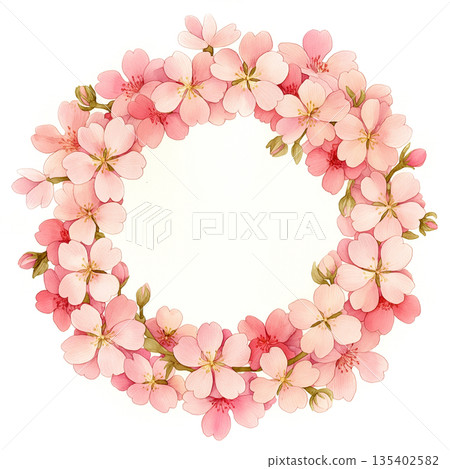 Spring wreath background frame material, design material, circle frame, flower wreath style, natural taste, event flyer 135402582