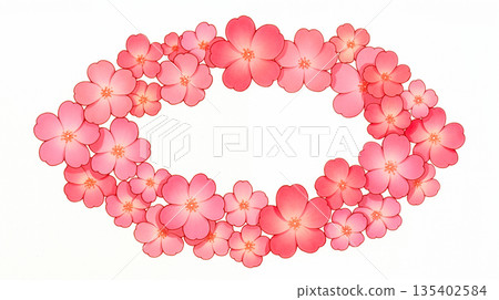 Frame illustration material surrounded by spring flowers. Flower wreath background image. Simple spring-like frame decoration. Create a seasonal feel. 135402584