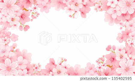 Spring flower decorative frame, round frame, floral background, white background template, natural style, event information 135402595