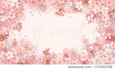 春季花卉裝飾框，圓形邊框，花卉背景，白色背景模板，自然風格，活動訊息 135402596