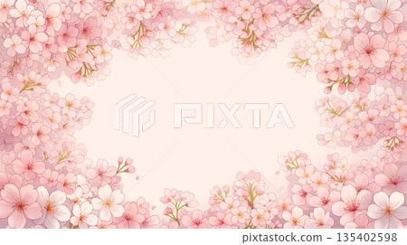 Spring flower decorative frame, round frame, floral background, white background template, natural style, event information 135402598