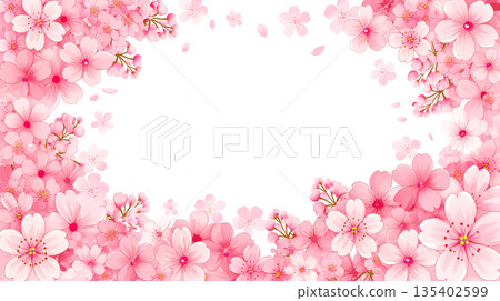 Spring flower decorative frame, round frame, floral background, white background template, natural style, event information 135402599
