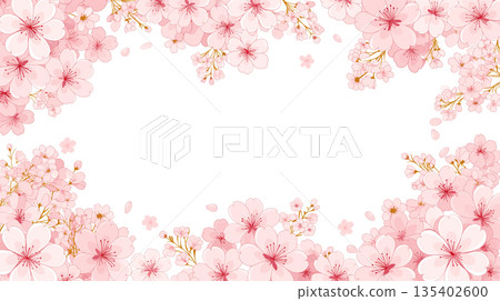 柔和春花邊框，圓形邊框插圖，春花背景，簡約模板，春日氛圍，製作素材 135402600