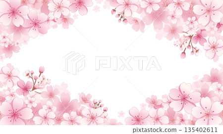 Spring flower frame illustration set with white space. Decorative material. Background template. Elegant and elegant. Soft. 135402611